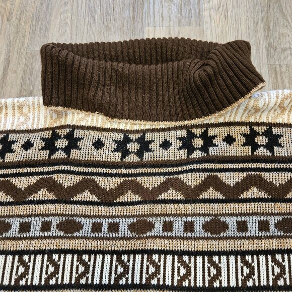 Vtg JJ Browne Cowl Neck Sweater Womens XL Brown Aztec Southwestern Boho Western - Picture 5 of 10